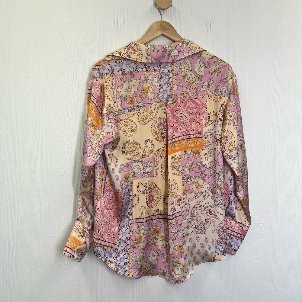 Zara - Colorful Paisley Mixed Print Button Down Long Sleeve Blouse Size Small - Picture 9 of 9
